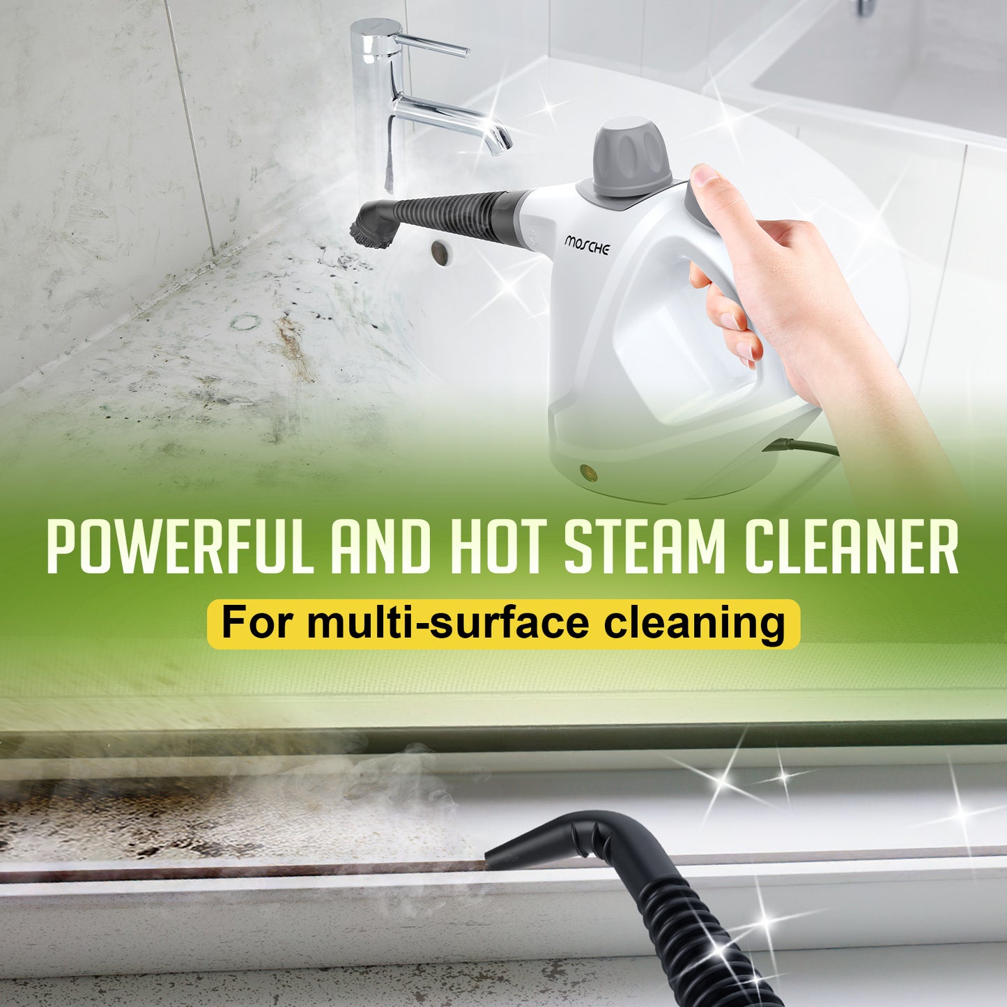 Multi-Surface Handheld Steam Cleaner with 11-Pieces Accessories, 15.2OZ All Natural Pressurized Steamer for Cleaning, Multipurpose Steam Cleaner for Home to Clean Dirt, Grout, Tile, Grease and More